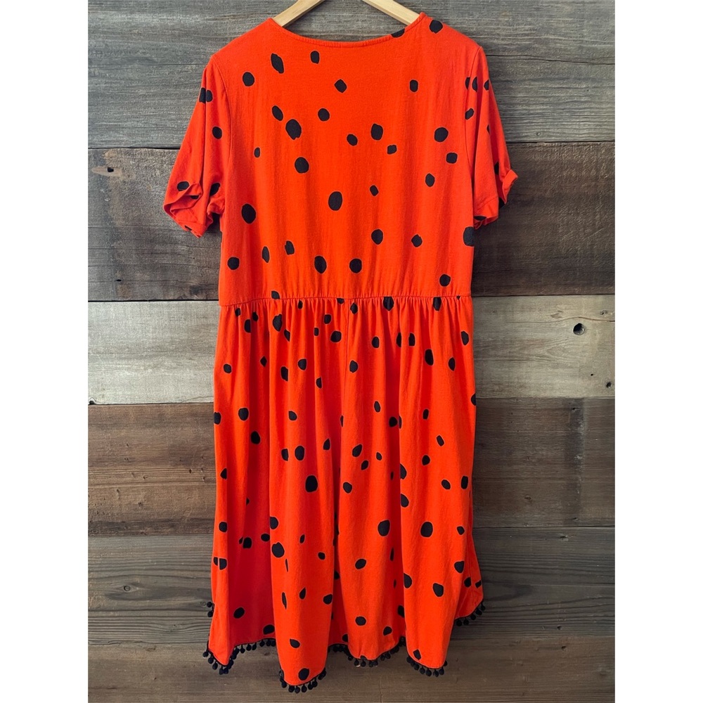 ASOS Design Orange Polka Dot Hi Low Pom Hem Dress - Picture 3 of 7